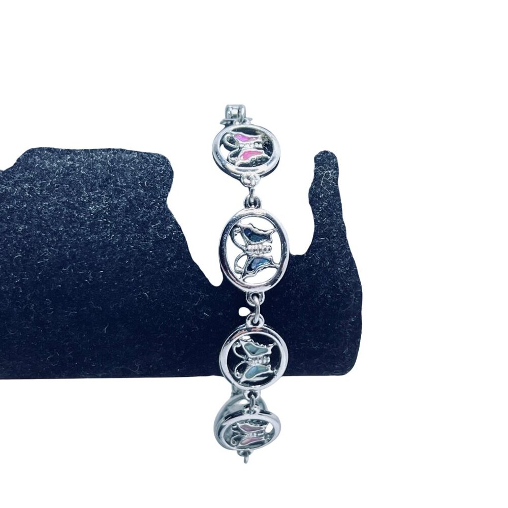 Silver Tone With Enamel Butterfly Links Bracelet (5567)